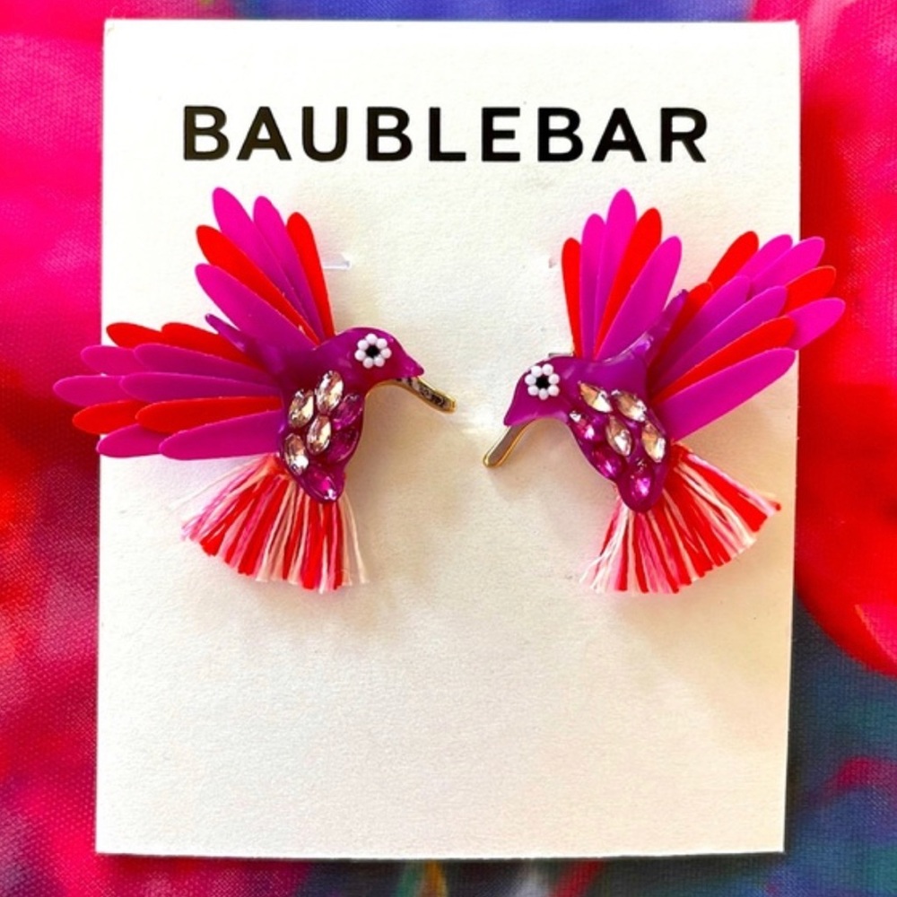 Brand New BaubleBar Pink & Orange Tropical Hummingbird Post Earrings